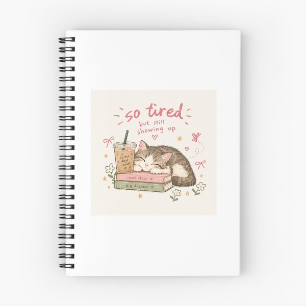 Item preview, So Tired But Still Showing Up – Cute Cozy Cat, Coffee & Books designed and sold by PrincessStudio.