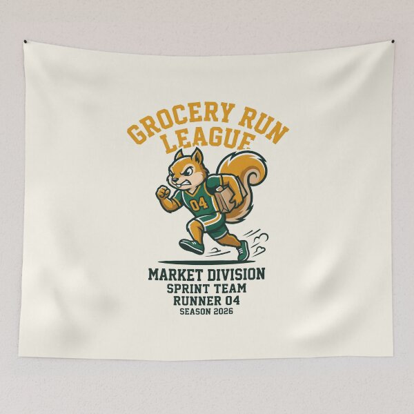 Item preview, Grocery Run League Sprinting Squirrel Shopping Humor designed and sold by SplashTastic.