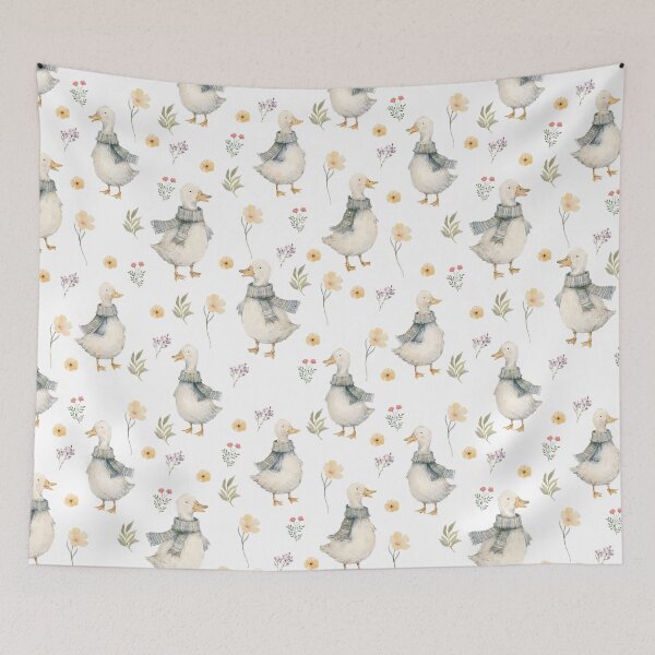 Item preview, Cozy Scarf Ducks & Wildflowers – Cottagecore Watercolor Pattern designed and sold by PaperyAndInk.