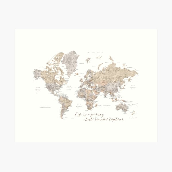 Vista previa del artículo con la obra «La vida es un jouney mejor viajado juntos, mapa mundial, "Abey"», diseñado y vendido por blursbyai.