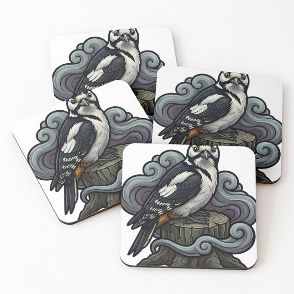 Item preview, Mystic Outlands — Great Spotted Woodpecker on a Mist-wrapped Pine Stump designed and sold by IllumeInk.
