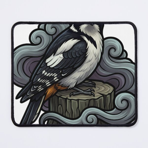 Item preview, Mystic Outlands — Great Spotted Woodpecker on a Mist-wrapped Pine Stump designed and sold by IllumeInk.