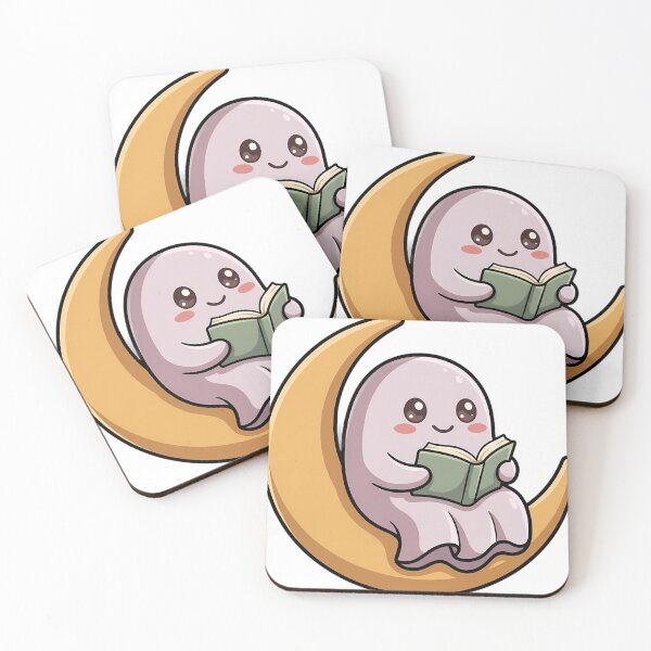 Item preview, Cute Tiny Ghost Reading While Sitting on a Crescent Moon designed and sold by pumsquare.
