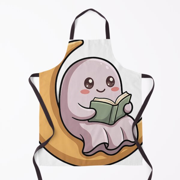 Item preview, Cute Tiny Ghost Reading While Sitting on a Crescent Moon designed and sold by pumsquare.
