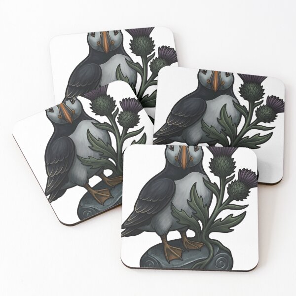 Item preview, Mystic Outlands — Atlantic Puffin on a Loch Stone with a Thistle designed and sold by IllumeInk.