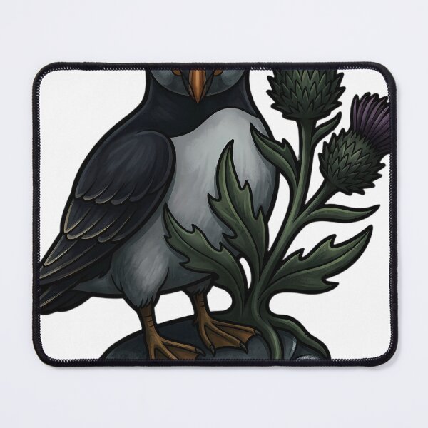 Item preview, Mystic Outlands — Atlantic Puffin on a Loch Stone with a Thistle designed and sold by IllumeInk.