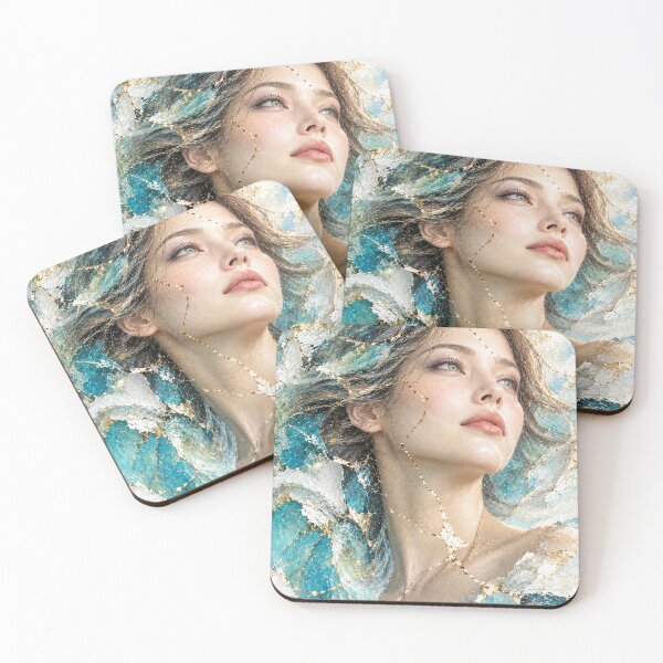 Item preview, Kintsugi Dreams - Ethereal Japanese Portrait in Teal and Gold designed and sold by KINTSUGI-LUMI.
