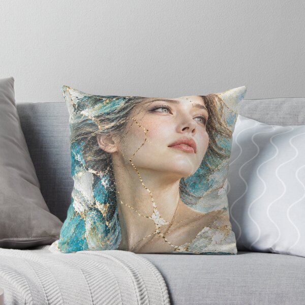 Item preview, Kintsugi Dreams - Ethereal Japanese Portrait in Teal and Gold designed and sold by KINTSUGI-LUMI.
