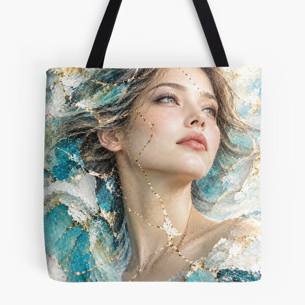 Item preview, Kintsugi Dreams - Ethereal Japanese Portrait in Teal and Gold designed and sold by KINTSUGI-LUMI.