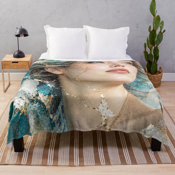 Item preview, Kintsugi Dreams - Ethereal Japanese Portrait in Teal and Gold designed and sold by KINTSUGI-LUMI.