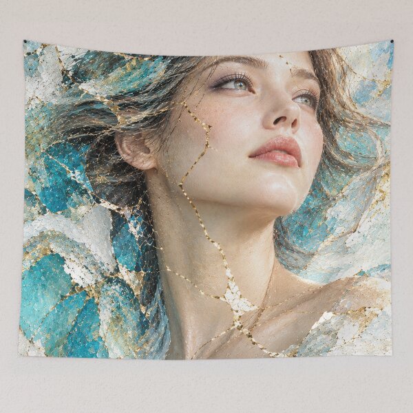 Item preview, Kintsugi Dreams - Ethereal Japanese Portrait in Teal and Gold designed and sold by KINTSUGI-LUMI.