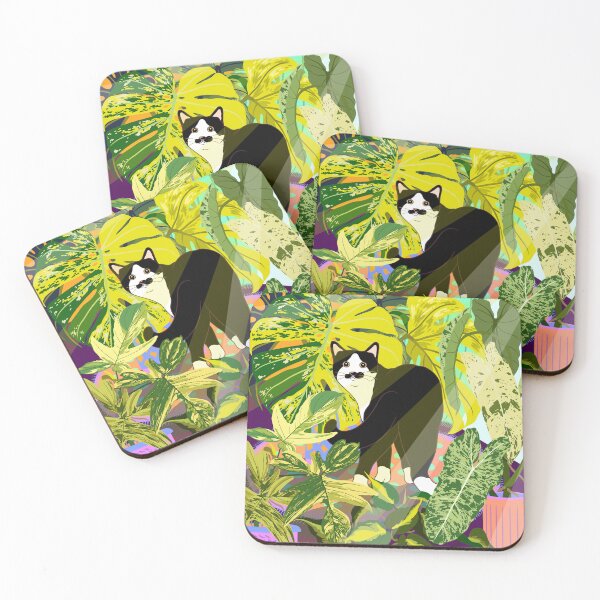 Item preview, A Mustache Tuxedo Cat’s Secret Foliage Corner designed and sold by pepinugroho.