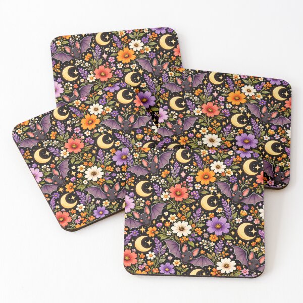 Item preview, Bat & Wildflower Midnight Pattern – Cute Gothic Halloween Floral designed and sold by RJACreative.