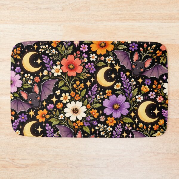 Item preview, Bat & Wildflower Midnight Pattern – Cute Gothic Halloween Floral designed and sold by RJACreative.