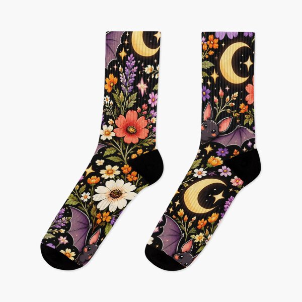 Item preview, Bat & Wildflower Midnight Pattern – Cute Gothic Halloween Floral designed and sold by RJACreative.