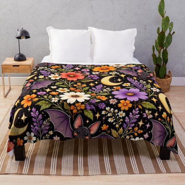 Item preview, Bat & Wildflower Midnight Pattern – Cute Gothic Halloween Floral designed and sold by RJACreative.