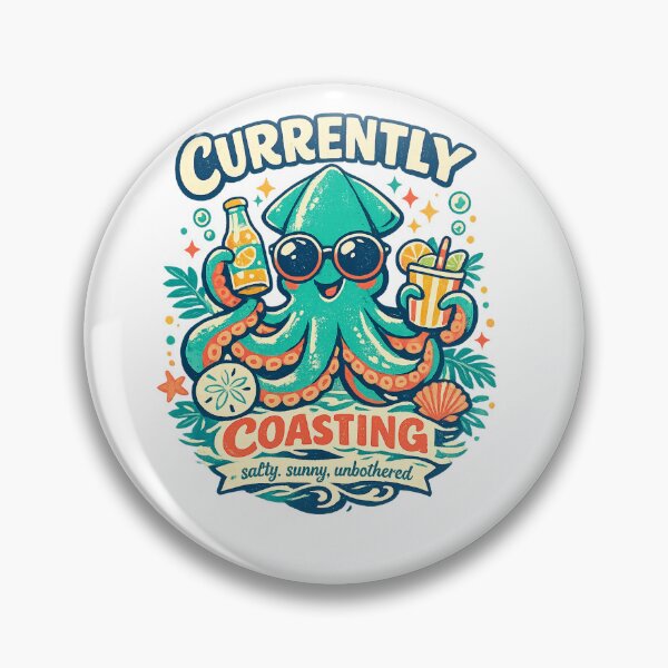 Item preview, Currently Coasting Funny Octopus Beach Vacation Retro Coastal Art designed and sold by inkoutninja.