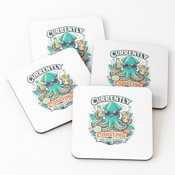 Item preview, Currently Coasting Funny Octopus Beach Vacation Retro Coastal Art designed and sold by inkoutninja.