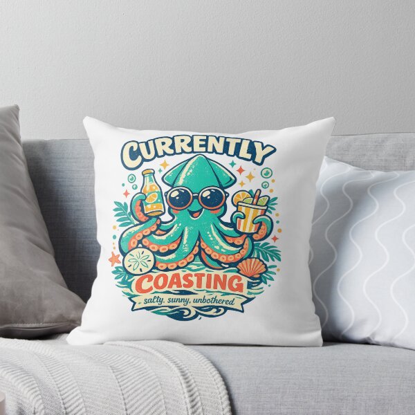 Item preview, Currently Coasting Funny Octopus Beach Vacation Retro Coastal Art designed and sold by inkoutninja.