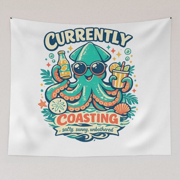 Item preview, Currently Coasting Funny Octopus Beach Vacation Retro Coastal Art designed and sold by inkoutninja.