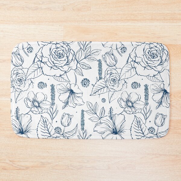 Item preview, Cute Blue Line Art Floral Stick Flower Pattern designed and sold by Palette & Hue.