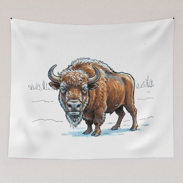 Item preview, Cartoon Buffalo in the snowy Prairie designed and sold by vivendulies.