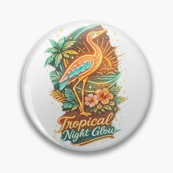 Item preview, Tropical Night Glow Heron Bird Retro Coastal Botanical Art designed and sold by inkoutninja.