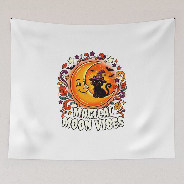 Item preview, Enchanting Halloween Moon Vibes – A charming classic combining a crescent moon and a black cat with a magical, Halloween-inspired theme. designed and sold by Thegoldenline.