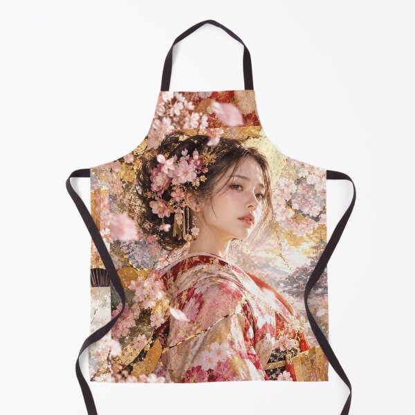 Item preview, Golden Sakura - Elegant Kimono Princess with Cherry Blossoms designed and sold by KINTSUGI-LUMI.