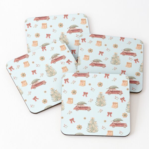 Item preview, Vintage Christmas Car & Tree – Retro Watercolor Holiday Pattern designed and sold by PaperyAndInk.