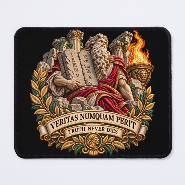 Item preview, Moses Ten Commandments Art – Veritas Numquam Perit “Truth Never Dies” Latin Motto designed and sold by Emoji Emblems.
