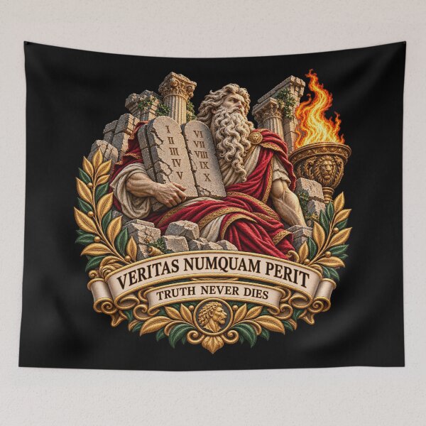 Item preview, Moses Ten Commandments Art – Veritas Numquam Perit “Truth Never Dies” Latin Motto designed and sold by Emoji Emblems.