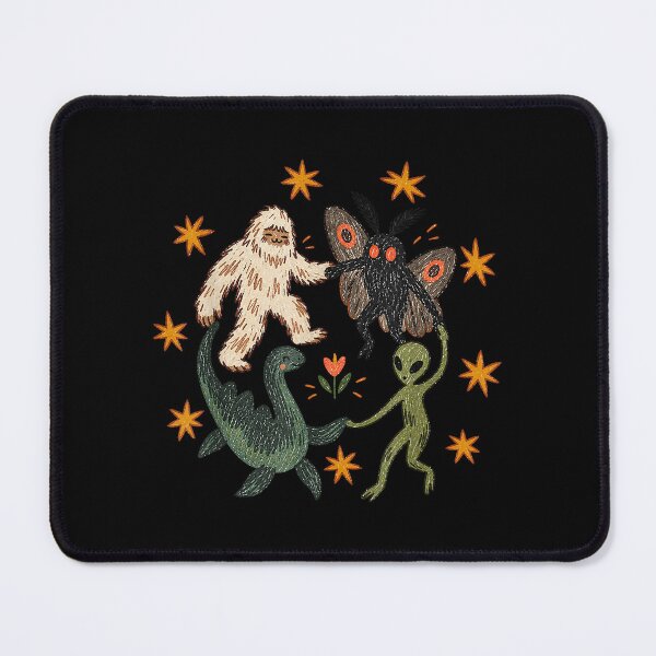 Item preview, Vintage 90s Dancing Cryptids Bigfoot Holding Hands in Circle designed and sold by Suzu Comena.