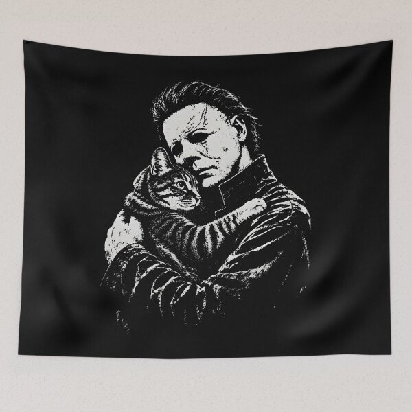 Item preview, Michael Myers Holding A Cute Cat Funny Halloween Horror  designed and sold by Krishmarakris.