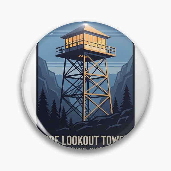 Item preview, Fire Lookout Tower at Dusk Sticker - Vintage Poster Style Wilderness Decal designed and sold by DetourDgn.