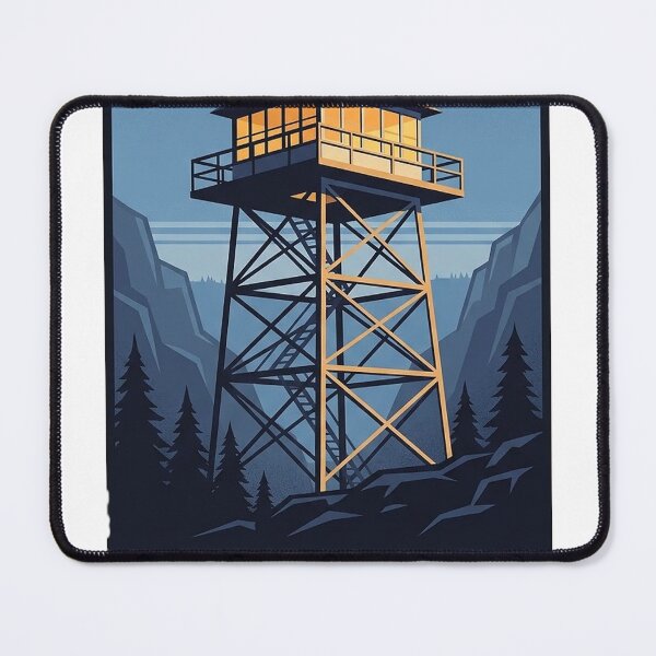 Item preview, Fire Lookout Tower at Dusk Sticker - Vintage Poster Style Wilderness Decal designed and sold by DetourDgn.