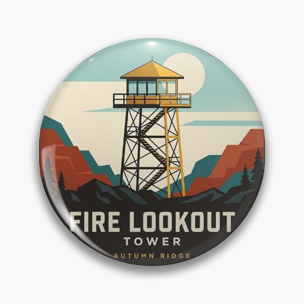 Item preview, Fire Lookout Tower Sticker - Modern Retro Geometric Autumn Ridge Hexagon designed and sold by DetourDgn.