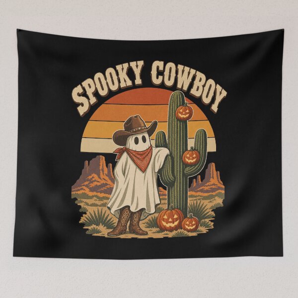 Item preview, Spooky Cowboy Ghost Western Desert Cactus Sunset Art Artwork designed and sold by adiencarteras.
