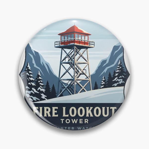 Item preview, Snowy Fire Lookout Tower Sticker - Heraldic Crest Winter Mountain Decal designed and sold by DetourDgn.