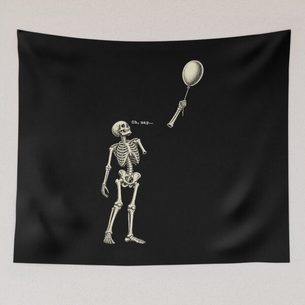 Item preview, Skeleton Detached Arm Floating Balloon Vintage Etching Print designed and sold by Aqouiatiqe.