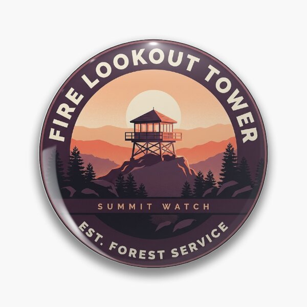 Item preview, Fire Lookout Tower Sunrise Sticker - Circular Summit Watch Badge designed and sold by DetourDgn.