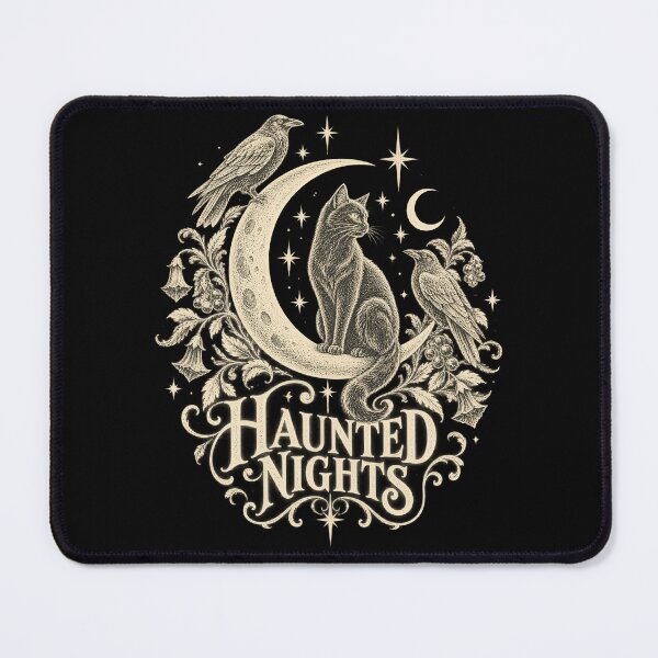 Item preview, Haunted Nights Vintage Black Cat On Crescent Moon Artwork designed and sold by Felinefinesse.