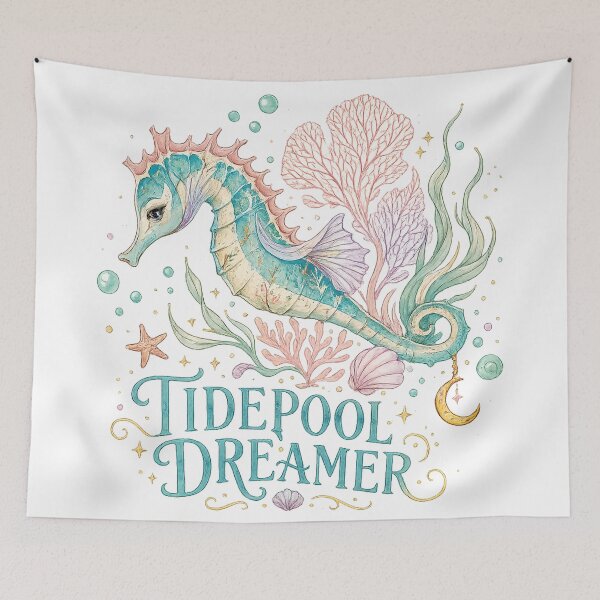 Item preview, Tidepool Dreamer Seahorse Ocean Fantasy Coastal Celestial Art designed and sold by inkoutninja.