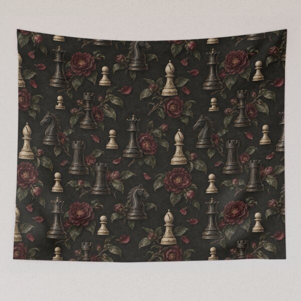 Item preview, Dark Academy - The Last Chess Game – Victorian Chess Pieces and Dark Camellias designed and sold by Lichtisign.
