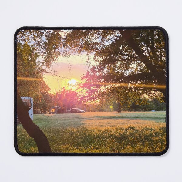 Item preview, Golden Hour Sunset Camping Landscape Card of Magical Sun Rays Through Trees Nature Photography designed and sold by Ingr1d-M3deea.
