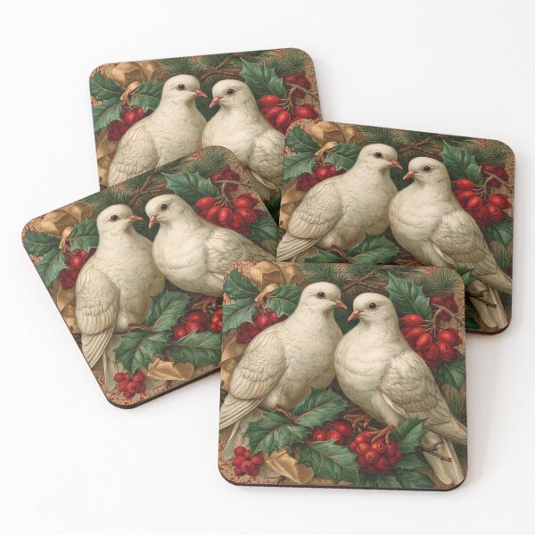 Item preview, Victorian Christmas Doves with Holly and Berries designed and sold by Hoity-Toity.