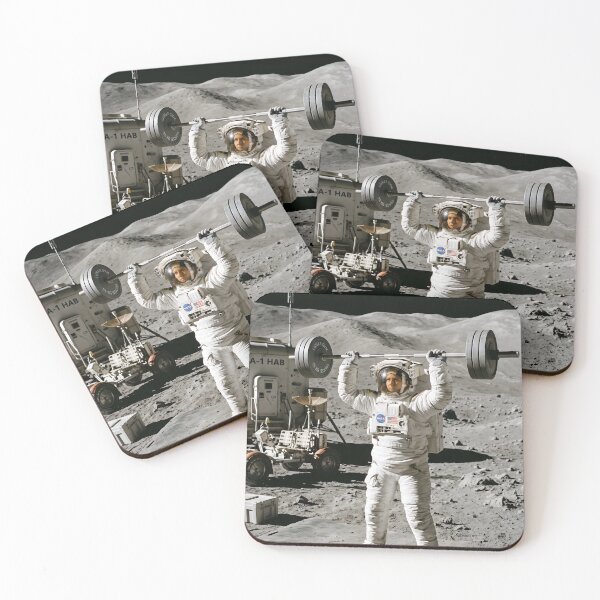 Item preview, NASA astronaut lifting weights on the moon designed and sold by WiseBow.