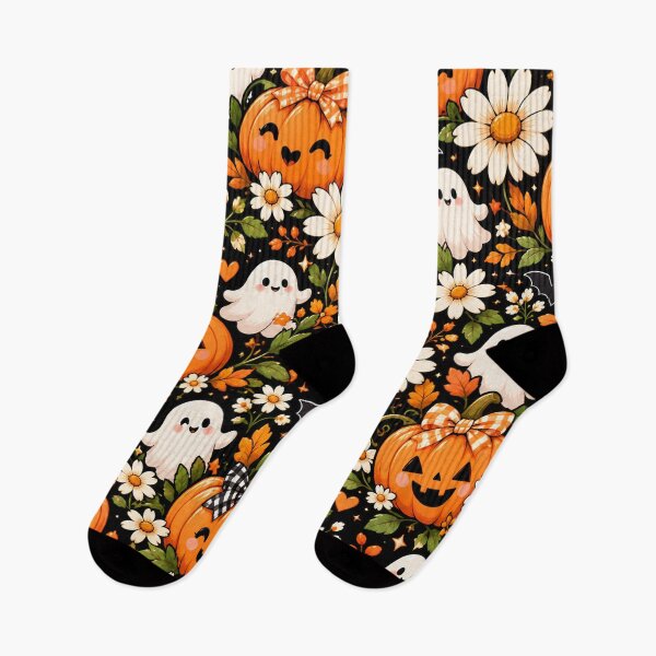 Item preview, Pumpkin & Daisy Halloween Pattern – Cute Kawaii Fall Floral designed and sold by RJACreative.