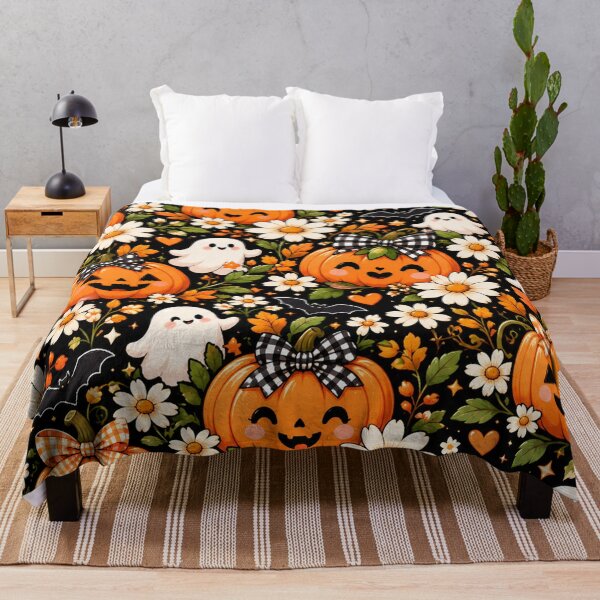 Item preview, Pumpkin & Daisy Halloween Pattern – Cute Kawaii Fall Floral designed and sold by RJACreative.