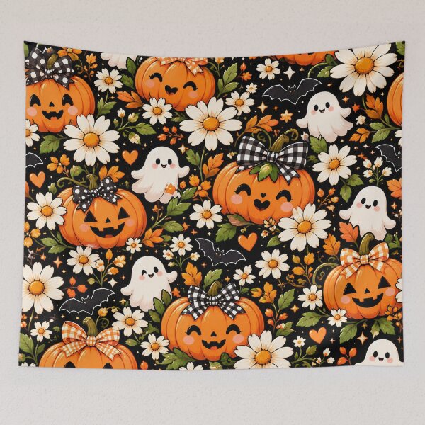 Item preview, Pumpkin & Daisy Halloween Pattern – Cute Kawaii Fall Floral designed and sold by RJACreative.